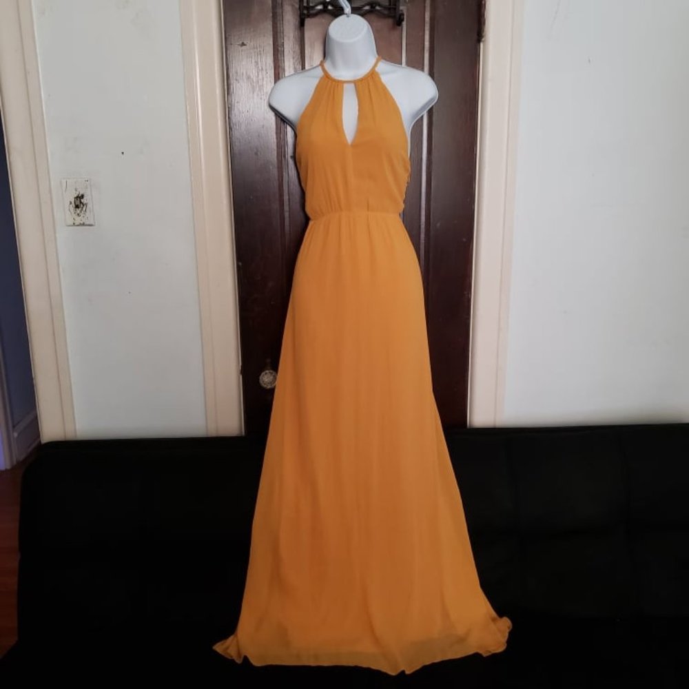 H&M Yellow Braided Detail Halter Maxi Dress with Keyhole in Size 2